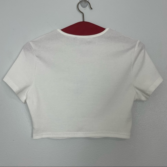 Cropped Ribbed Baby Tee | White | Size Small - Picture 5 of 9
